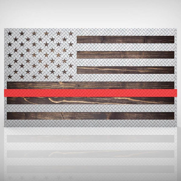 US Diamond Plate Flag - Firefighter Edition