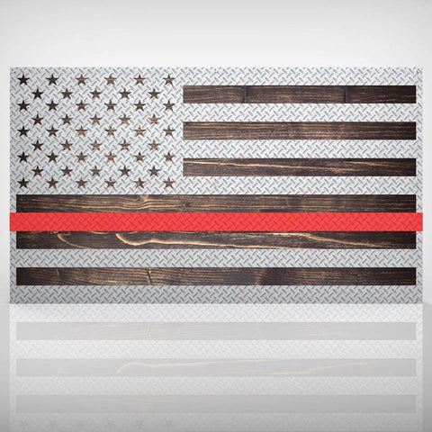 US Diamond Plate Flag - Firefighter Edition