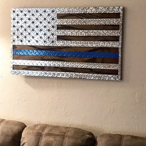US Diamond Plate Flag - Law Enforcement Edition