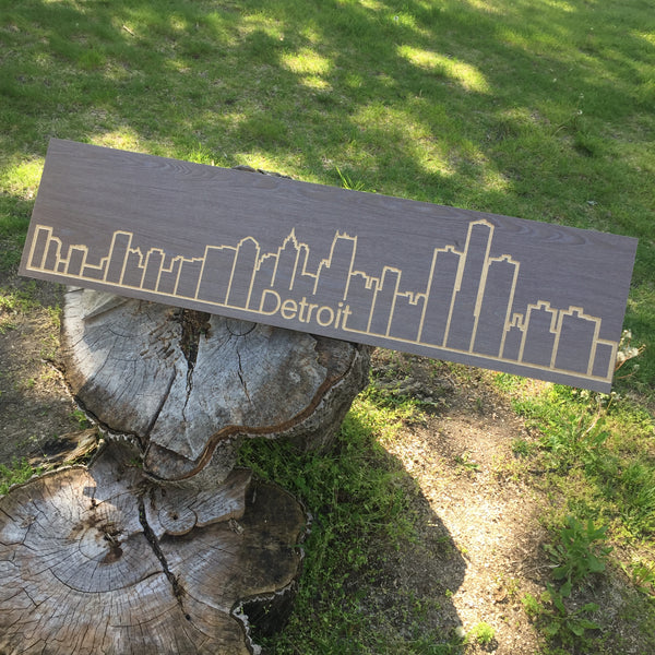 Detroit Skyline (Routed on Wood)